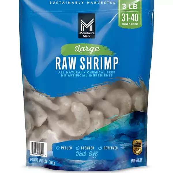 Member's Mark Farm Raised Large Raw Shrimp, Frozen, 31-40 ct. per pound, 3 lbs.