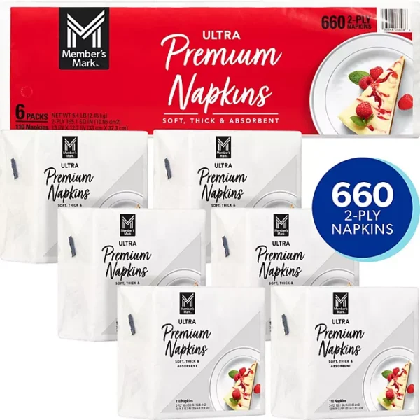 Member's Mark Ultra Premium 2-Ply White Napkins 6 pks., 110 napkins/pk. - Image 2