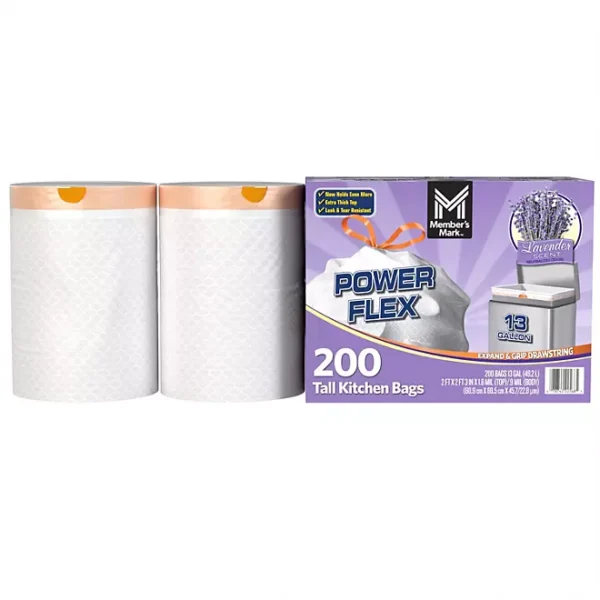 Member's Mark Power Flex 13-Gallon Tall Kitchen Trash Bags, Lavender, 200 ct. - Image 2