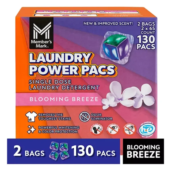 Member's Mark Laundry Detergent Power Pacs, Blooming Breeze, 130 ct.
