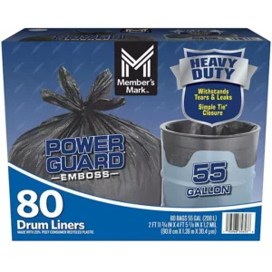 Member's Mark Heavy Duty 55-Gallon Drum Liner Trash Bags, 80 ct.
