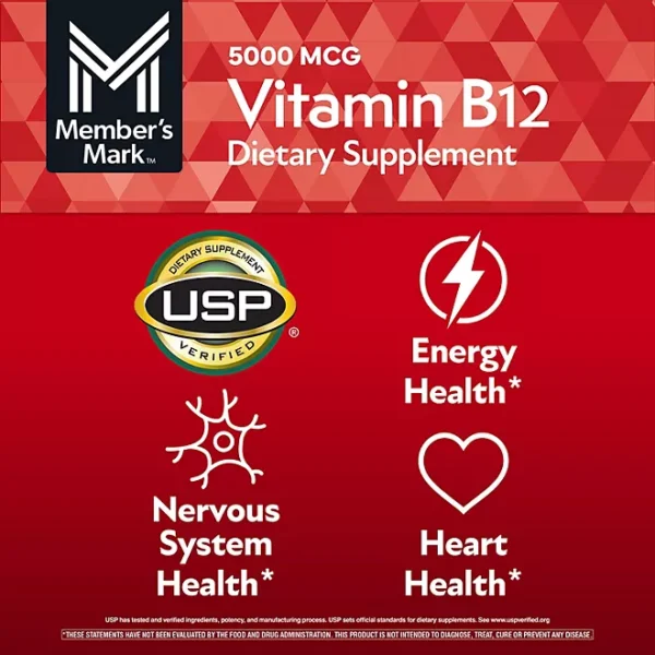 Member’s Mark Vitamin B12 Quick Dissolve Tablets, 5000 mcg, Cherry, 300 ct. - Image 3