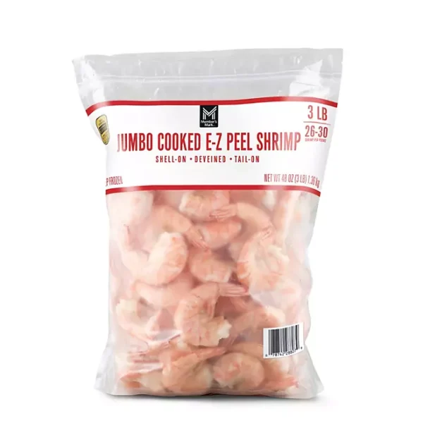 Member's Mark Jumbo Cooked EZ Peel Shrimp, 26-30 ct. per pound, 3 lbs.