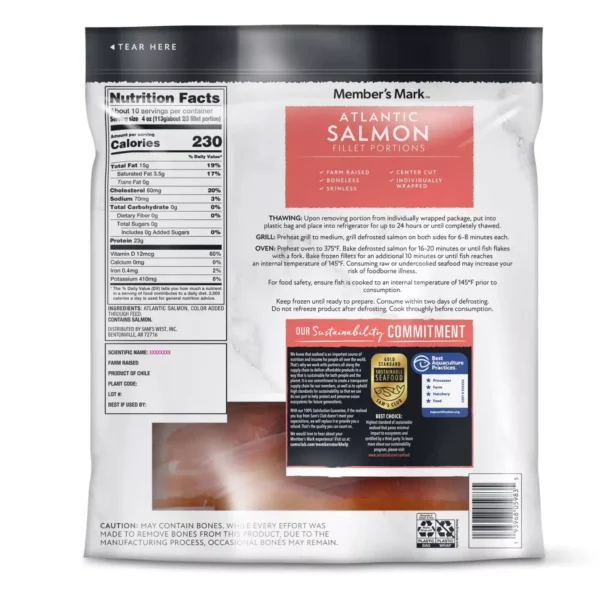 Member's Mark Skinless and Boneless Atlantic Salmon Fillet Portions, Frozen, 2.5 lbs. - Imagen 2